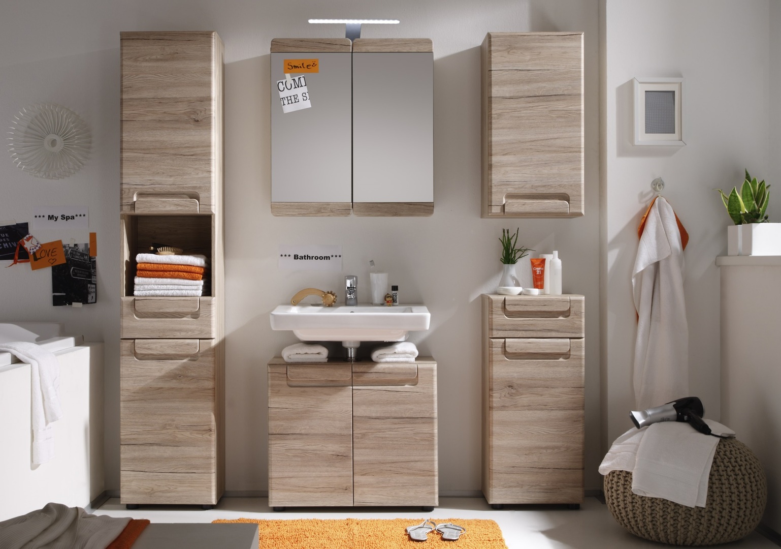 Armoire de toilette contemporaine avec éclairage chêne clair Mileane