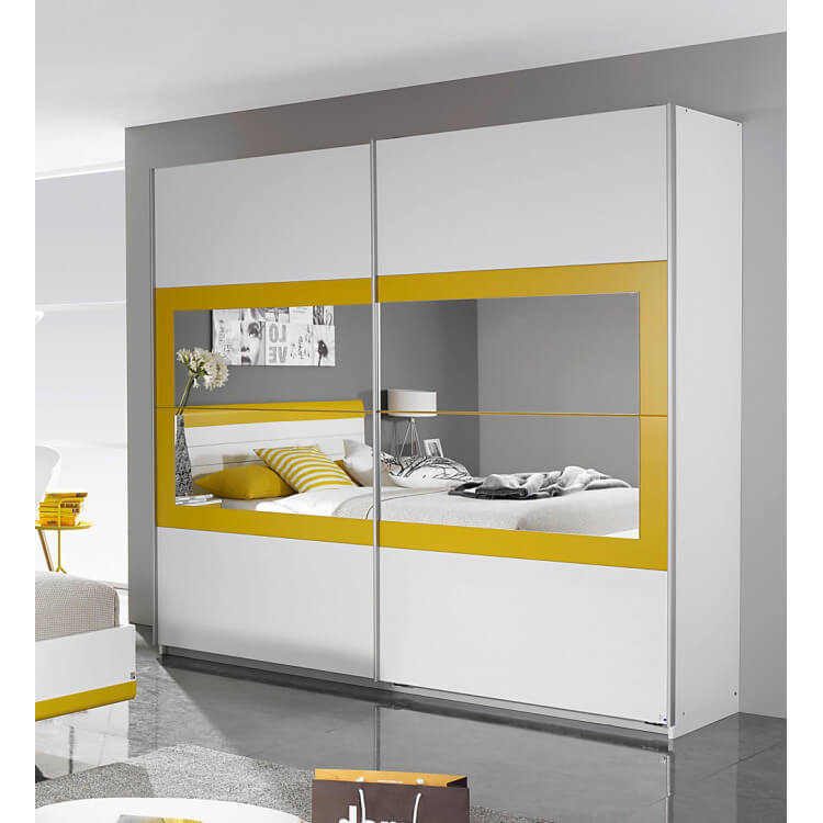 Armoire design 2 portes coulissantes 271 cm coloris blanc/jaune Genaro