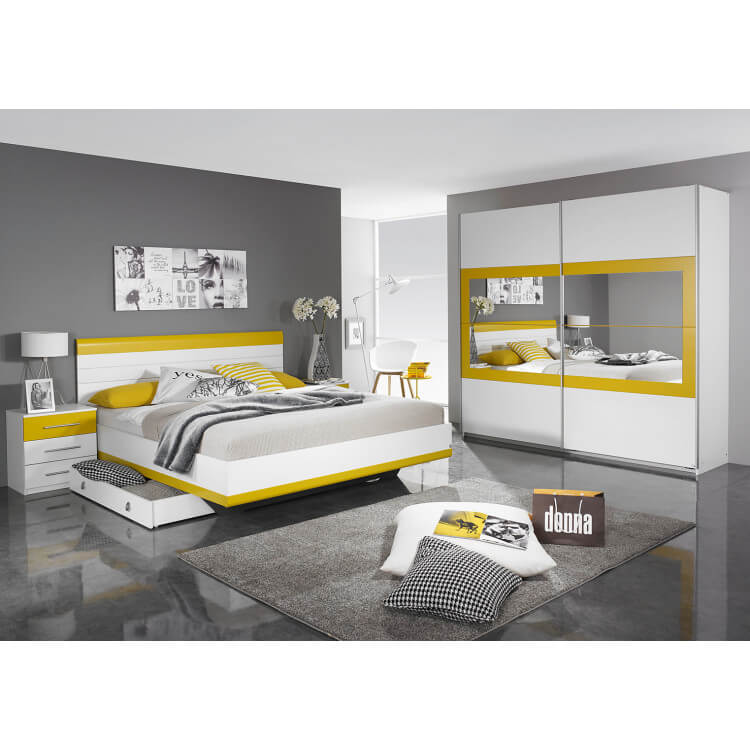 Chambre adulte design coloris blanc/jaune Genaro II