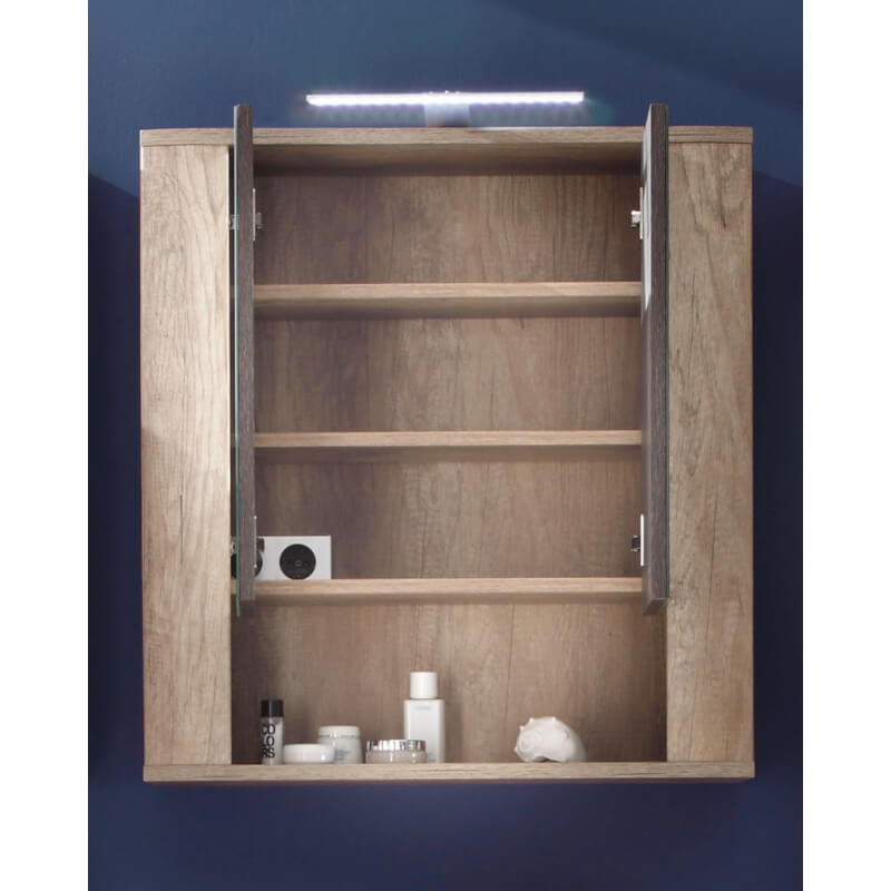 Armoire de toilette contemporaine avec éclairage chêne clair Katar