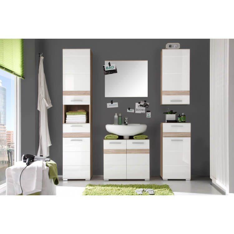 Ensemble de salle de bain contemporain chêne clair/blanc brillant Corleone