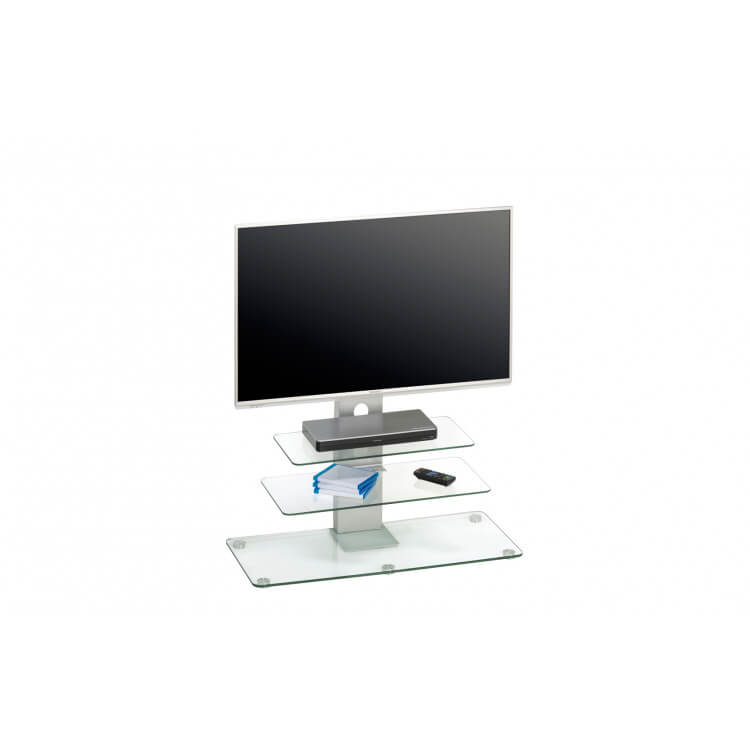 Meuble TV design métal alu/verre clair Fogo