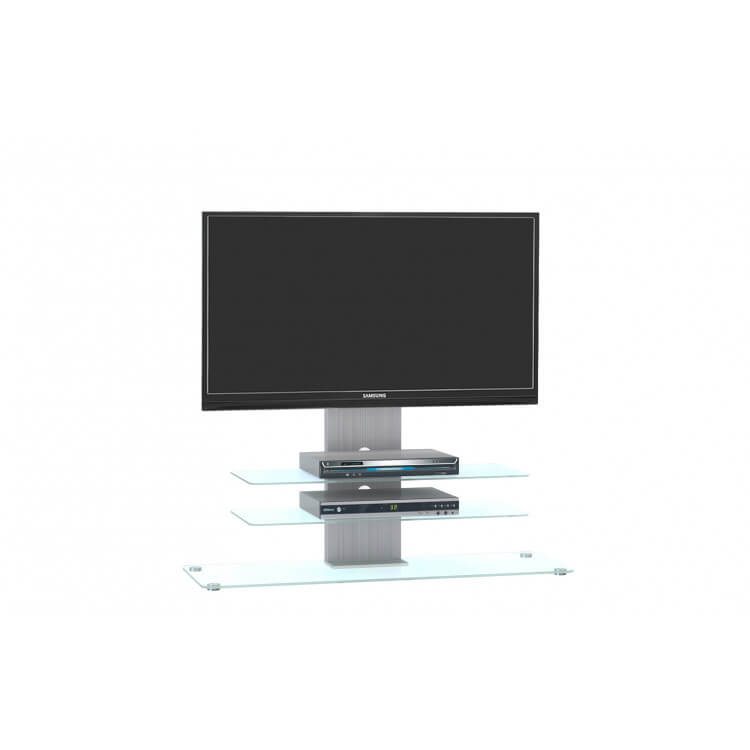 Meuble TV design métal alu/verre clair Marcelin