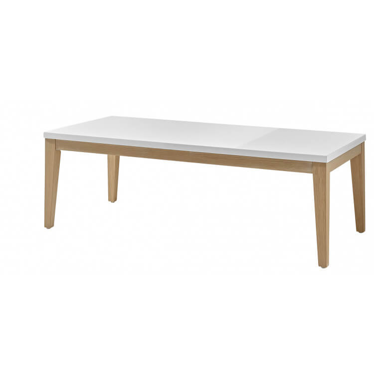 Table basse design coloris blanc laqué/chêne Riviero