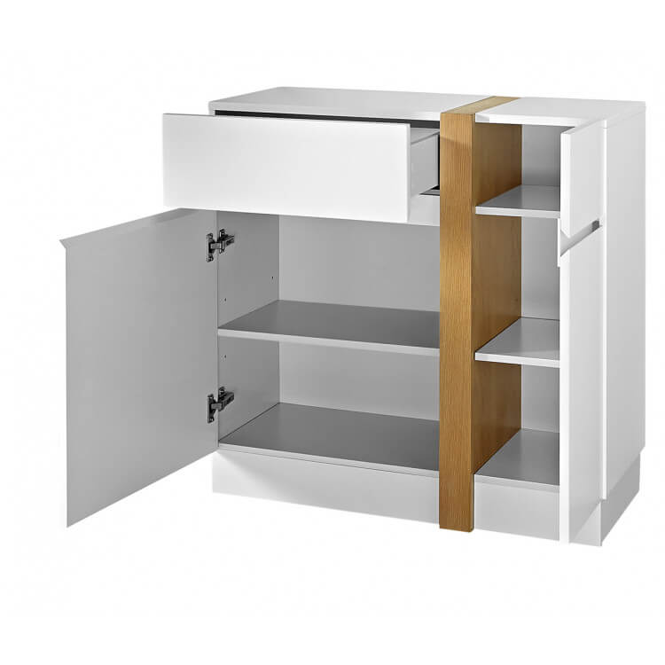 Meuble de rangement contemporain 2 portes/1 tiroir blanc laqué mat Oswald