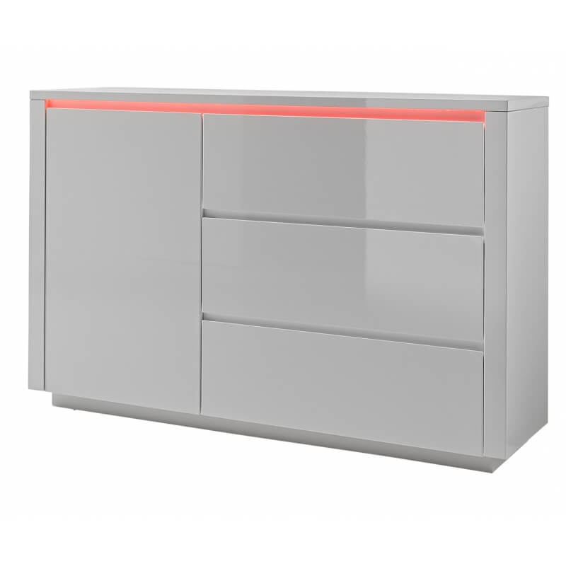 Meuble de rangement design avec éclairage laqué blanc Hidalgo