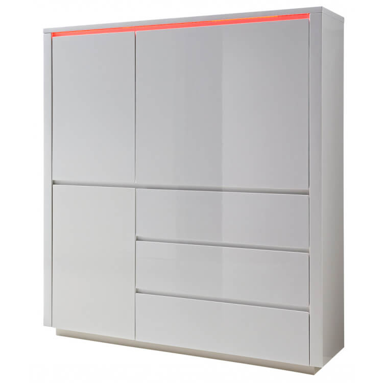 Vaisselier/argentier design 3 portes/3 tiroirs avec éclairage laqué blanc Hidalgo