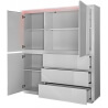 Vaisselier/argentier design 3 portes/3 tiroirs avec éclairage laqué blanc Hidalgo