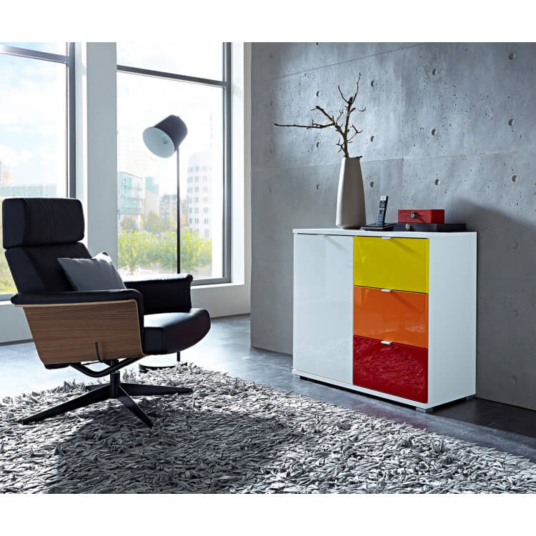 Meuble de rangement design 1 porte/3 tiroirs blanc/multicolore Dolaro