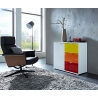 Meuble de rangement design 1 porte/3 tiroirs blanc/multicolore Dolaro