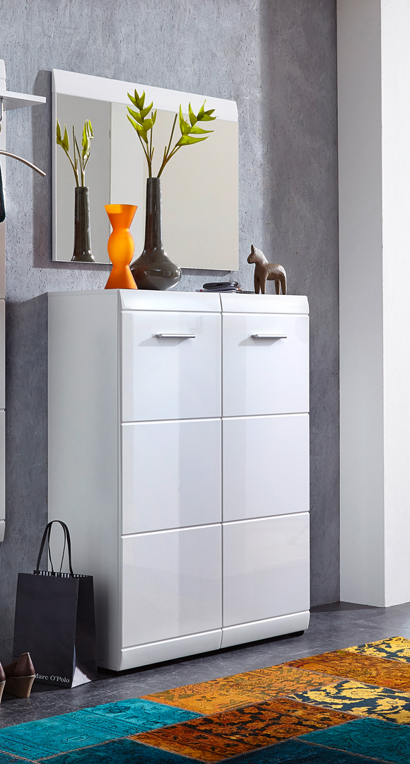 Meuble à chaussures design blanc brillant Maeva Matelpro
