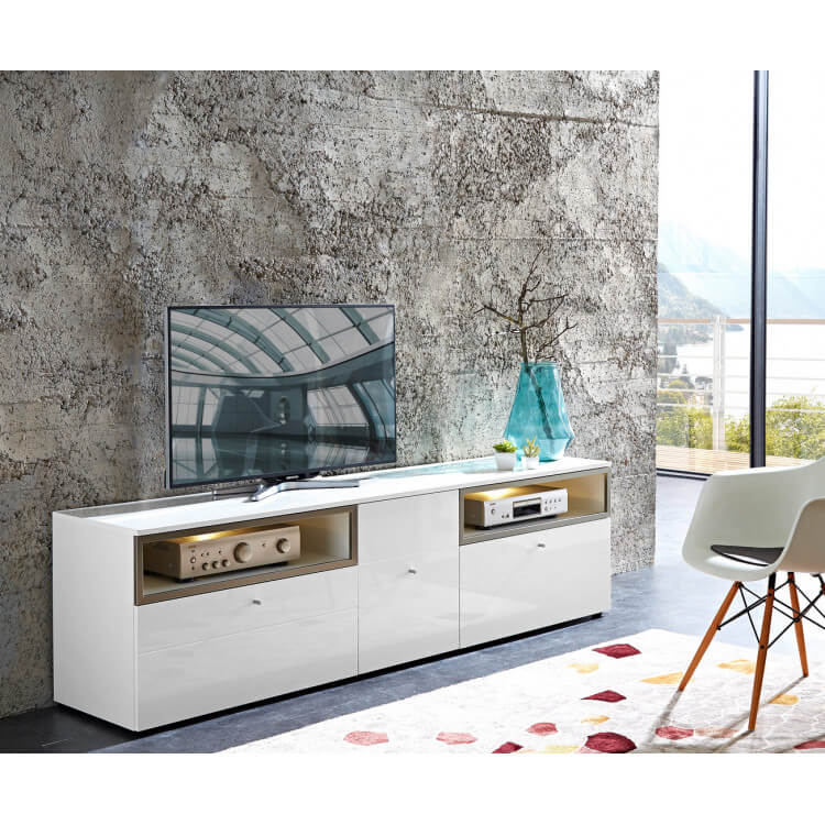 Meuble TV design 1 porte/2 tiroirs coloris blanc Alix