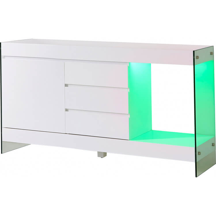 Buffet/bahut design 1 porte/2 tiroirs avec éclairage coloris blanc Rachelle