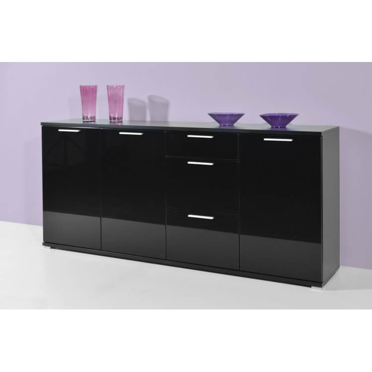 Buffet/bahut design 3 portes/3 tiroirs noir brillant Ameria