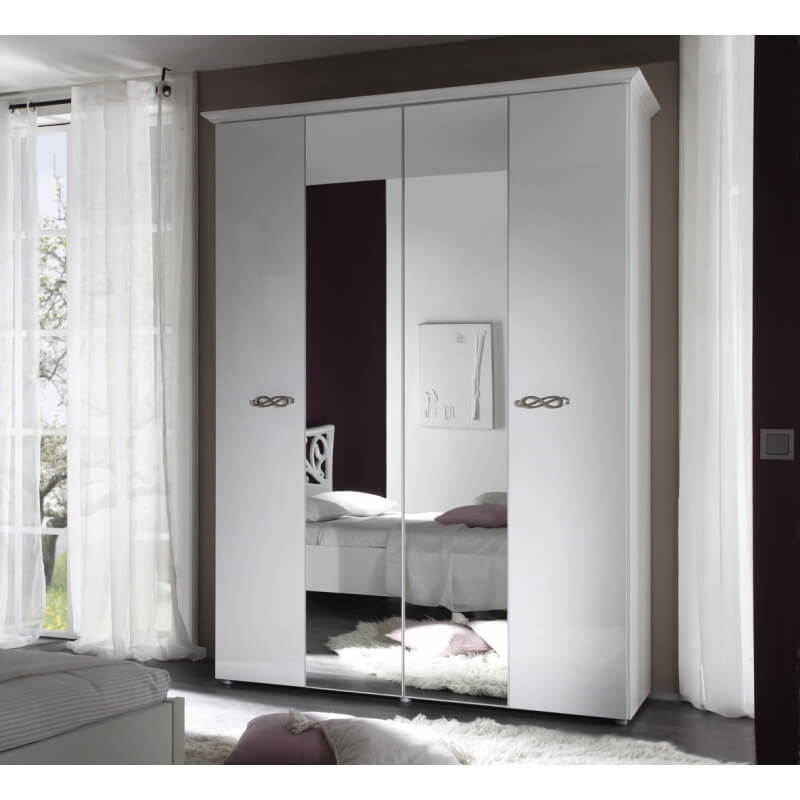 Armoire design 4 portes/2 miroirs laquée blanche Estelle Matelpro