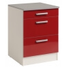 Meuble bas de cuisine contemporain 60 cm 3 tiroirs blanc/rouge brillant Jackie