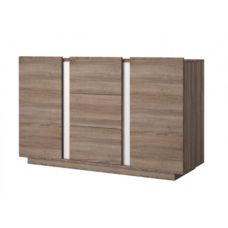 Buffet/bahut contemporain 2 portes/3 tiroirs 160 cm chêne truffier Helveta