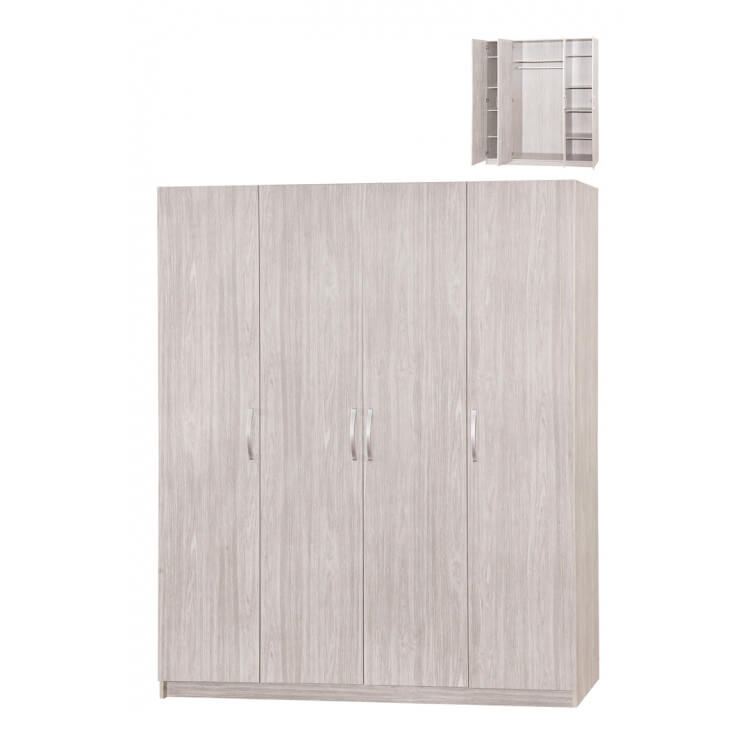 Armoire contemporaine 4 portes chêne gris Ismael