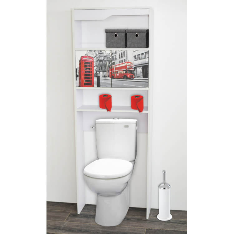 Meuble de rangement sanitaire en bois blanc/imprimé London Elvita