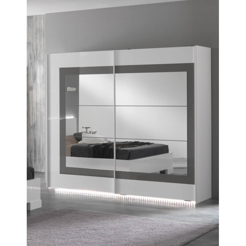 Armoire design 2 portes coulissantes 240 cm laquée blanche et grise Hanove