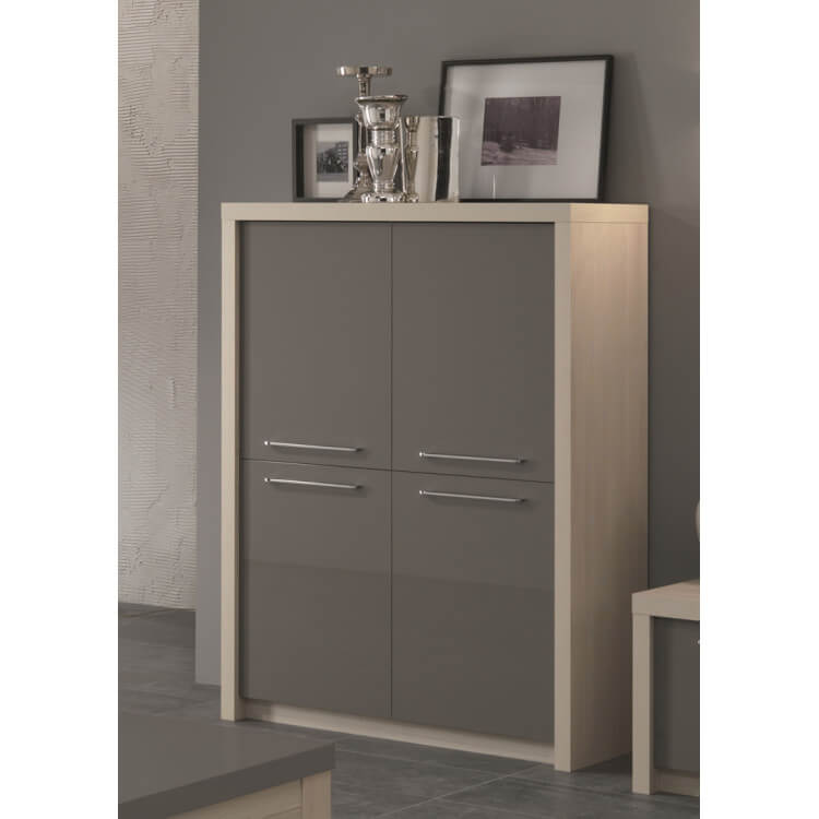 Vaisselier/argentier design portes pleines chêne blanchi/gris laqué Rosano