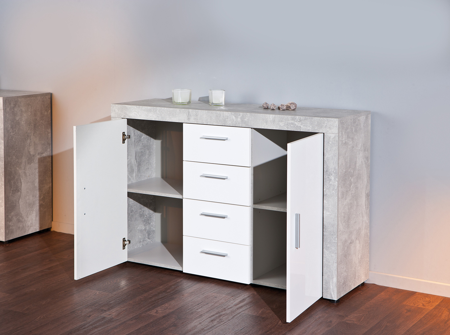 Meuble de rangement contemporain 134 cm blanc/béton Colibri Matelpro