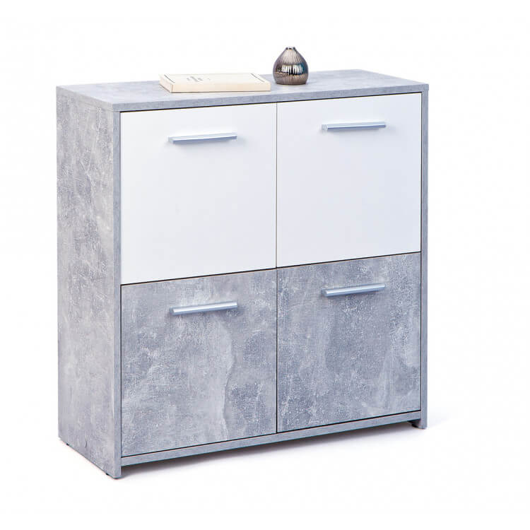 Meuble de rangement design 4 portes coloris blanc/beton Colibri