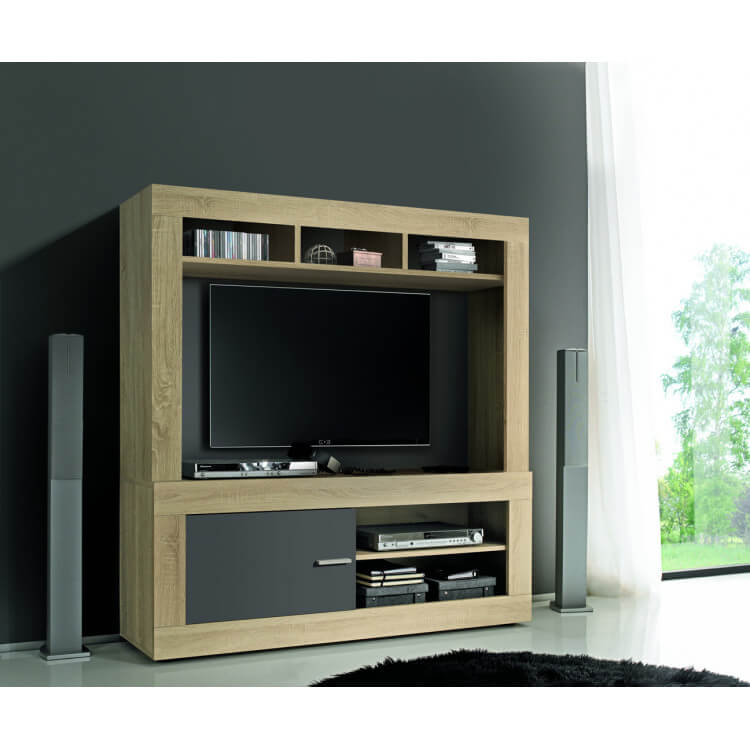 Banc TV contemporain chêne sonoma/gris opaque Constance
