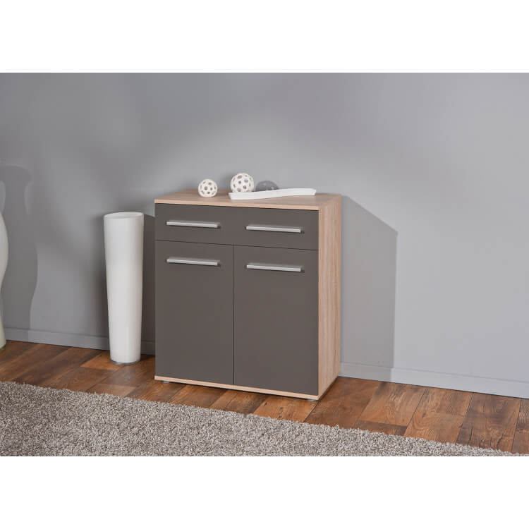 Meuble de rangement contemporain 2 portes/1 tiroir chêne sonoma/gris Dublin