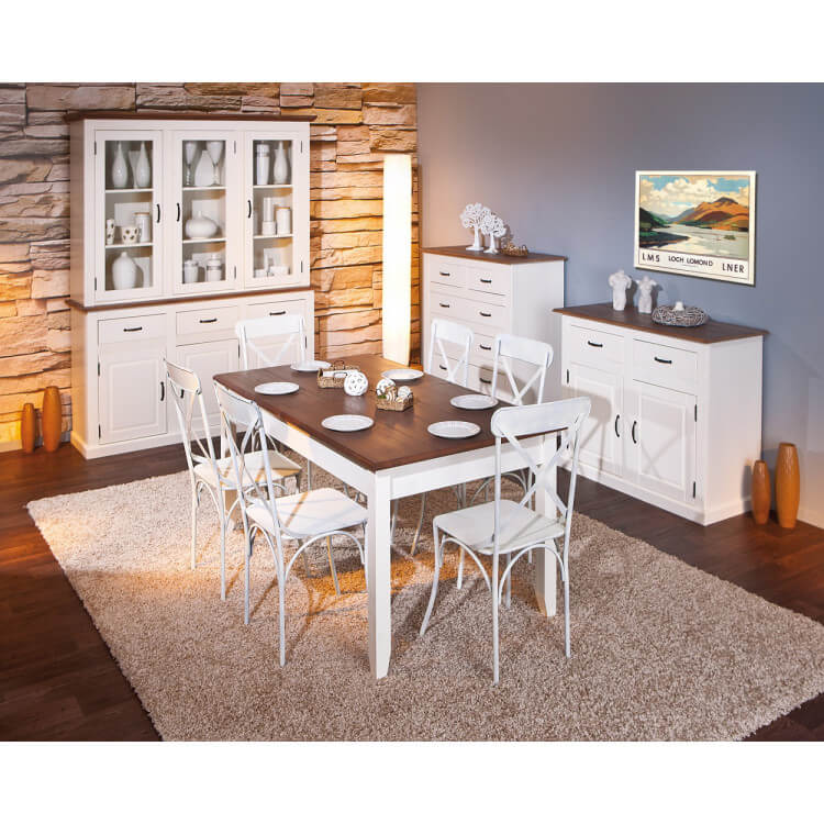 Salle à manger contemporaine en pin massif blanc/brun Sepia