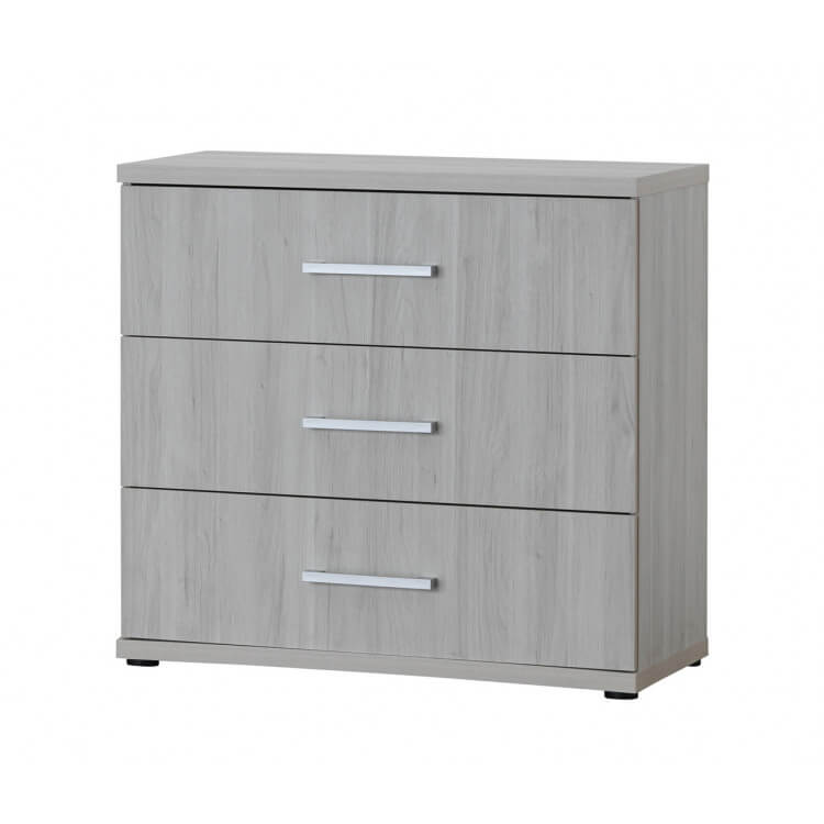 Commode contemporaine 3 tiroirs coloris chêne clair Karina