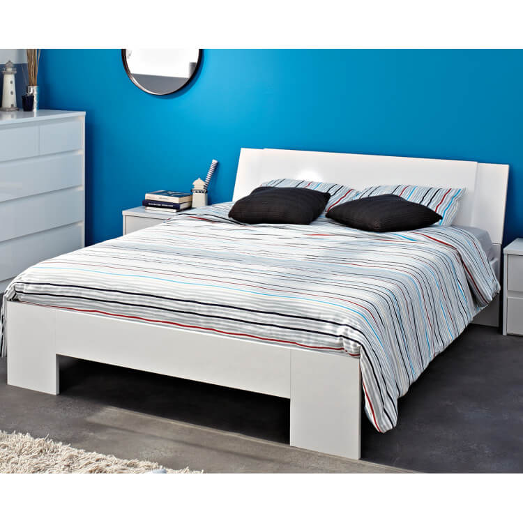 Lit adulte design coloris blanc brillant Timoty