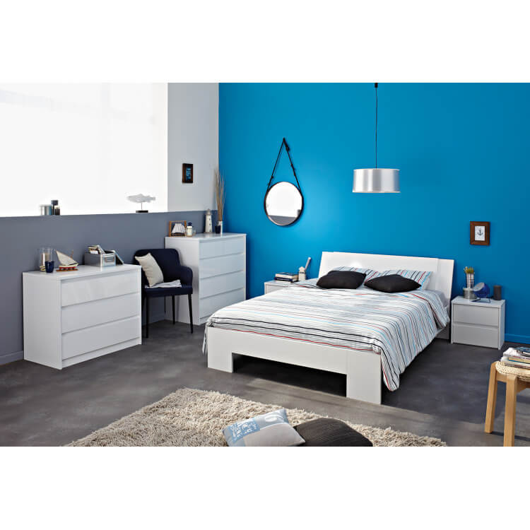 Chambre adulte design coloris blanc brillant Timoty