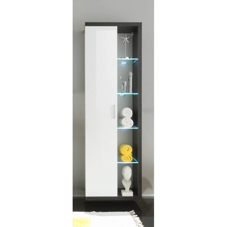 Colonne de salle de bain suspendue avec éclairage coloris blanc/foncé Solcice