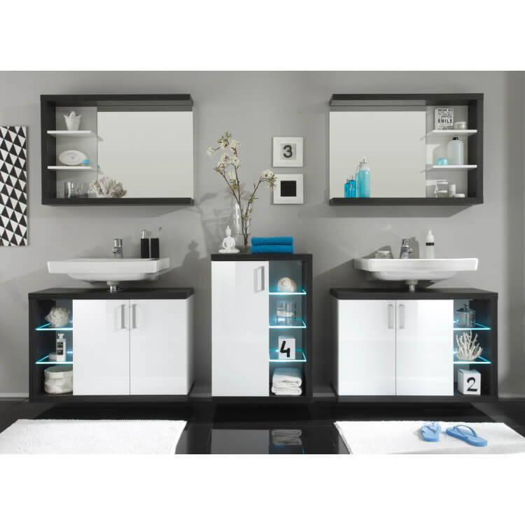 Ensemble de salle de bain design 5 éléments avec éclairage coloris blanc/foncé Solcice