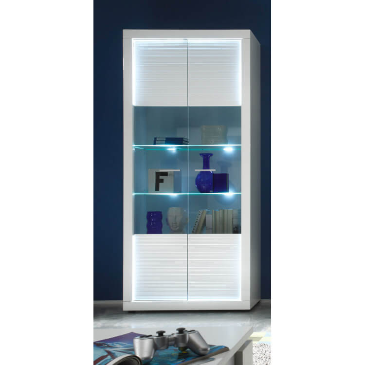 Vitrine design 2 portes avec éclairage coloris blanc Sharie