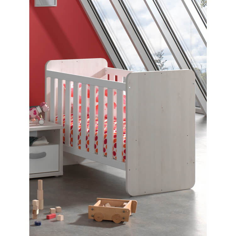 Lit bébé évolutif contemporain coloris chêne beige/blanc Yello