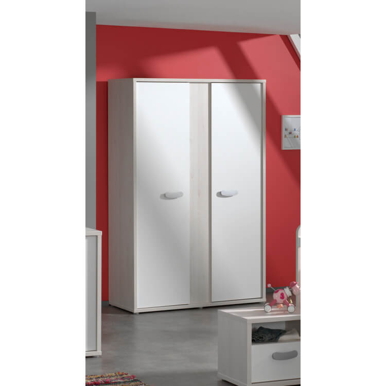 Armoire 2 portes contemporaine coloris chêne beige/blanc Yello