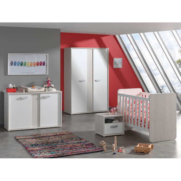 Chambre bébé contemporaine coloris chêne beige/blanc Yello