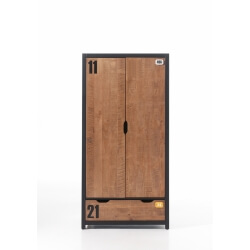 Armoire industrielle 100 cm pin massif miel doré/noir Iberis