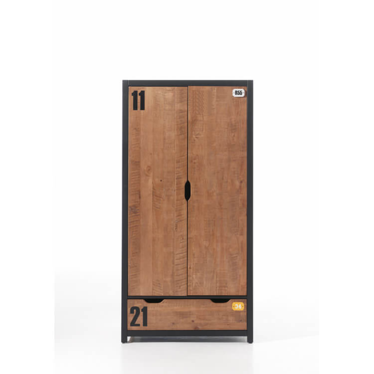 Armoire industrielle 100 cm pin massif miel doré/noir Iberis