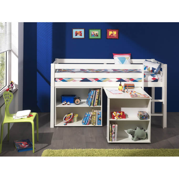 Lit combiné enfant pin massif laqué blanc Harrold