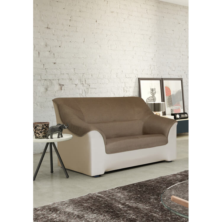 Canapé 2 places contemporain tissu brun/PU beige Guelma