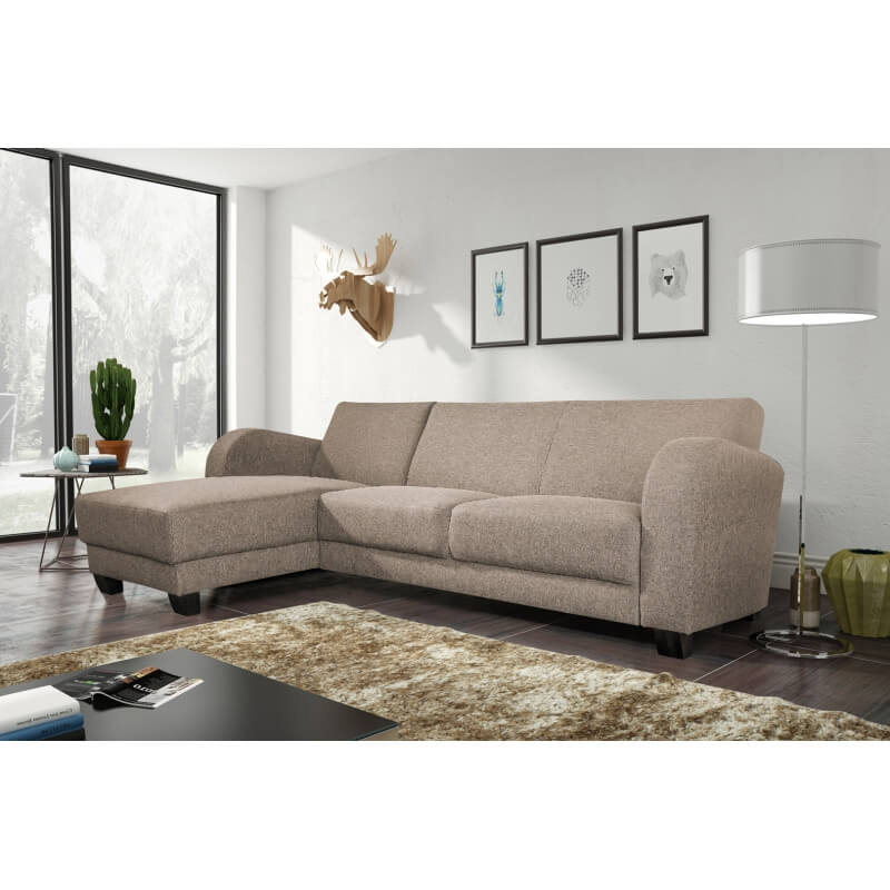 Canapé d'angle fixe en tissu beige Biskra