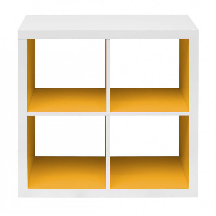 Etagère contemporaine carrée blanche/jaune 4 compartiments Zita