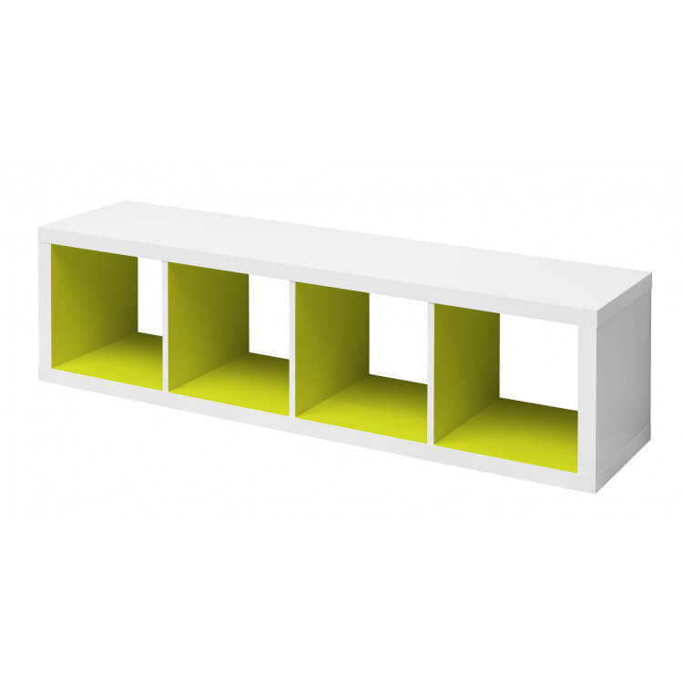 Etagère contemporaine rectangulaire blanche/vert anis 4 compartiments Zita