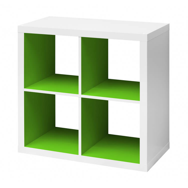Etagère contemporaine carrée blanche/vert foncé 4 compartiments Zita