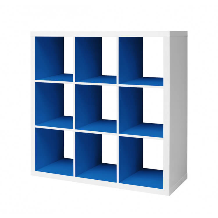 Etagère contemporaine carrée blanche/bleu roi 9 compartiments Zita