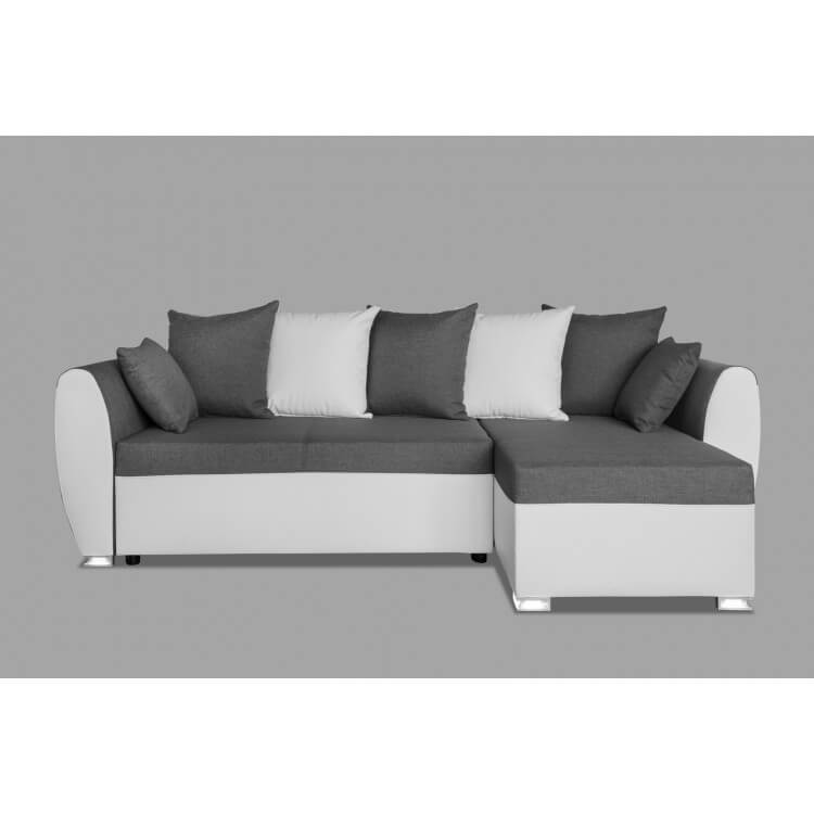 Canapé d'angle contemporain réversible et convertible en tissu anthracite/PU blanc Benji