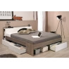 Lit adulte contemporain avec rangements coloris blanc/noyer Foster